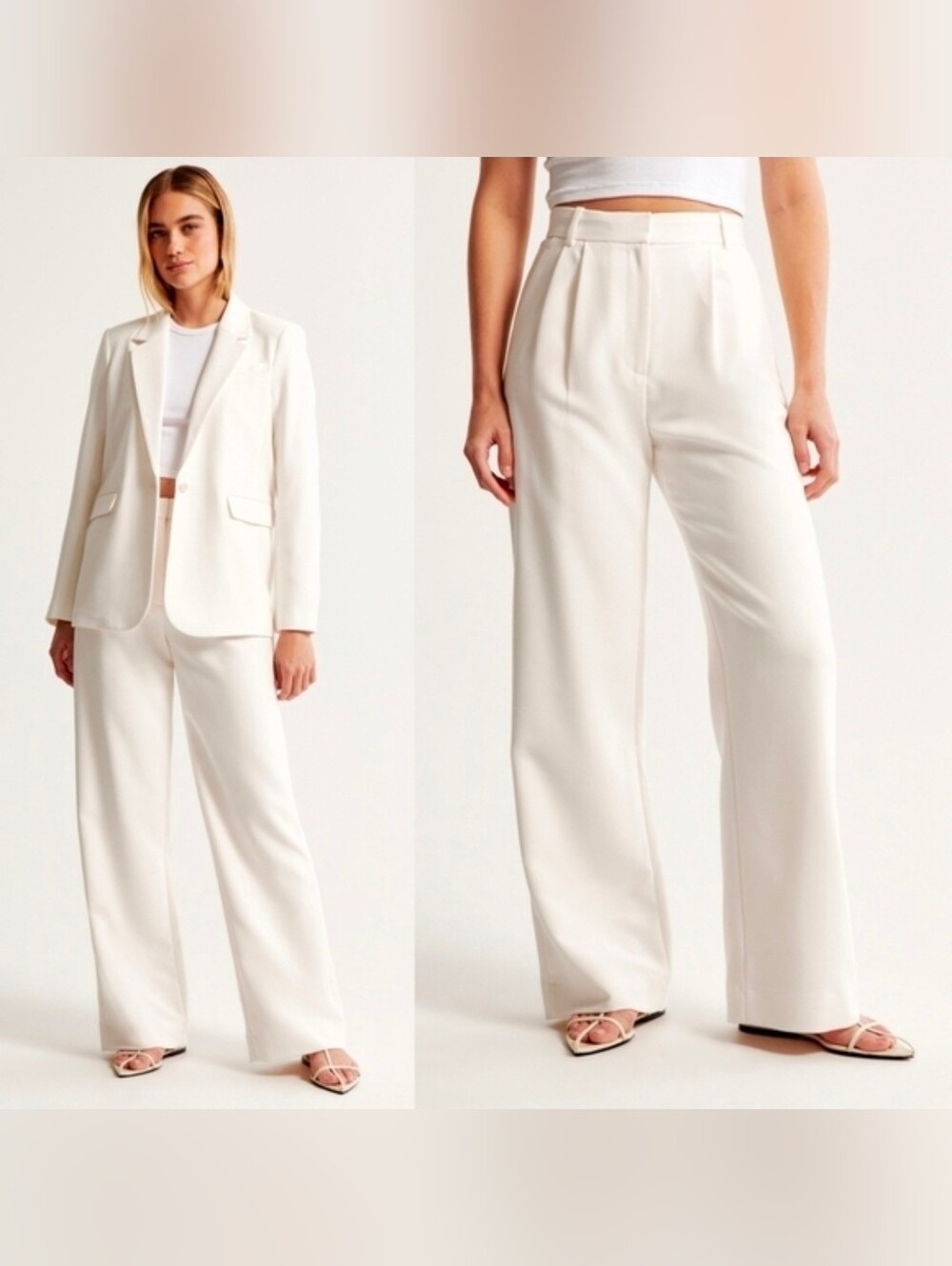 A&F Sloane Tailored Wide Leg Pant White